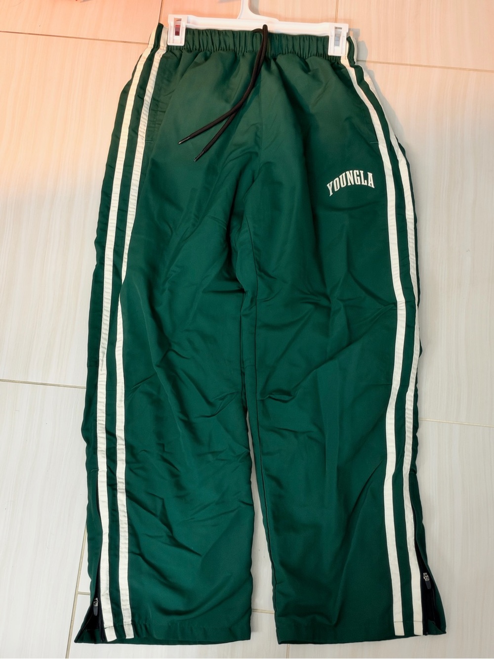 YoungLA Dark Green Joggers with White Side Stripes